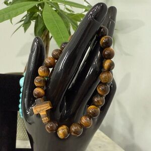 Fashionable Natural Stone Beaded Cross Bracelet